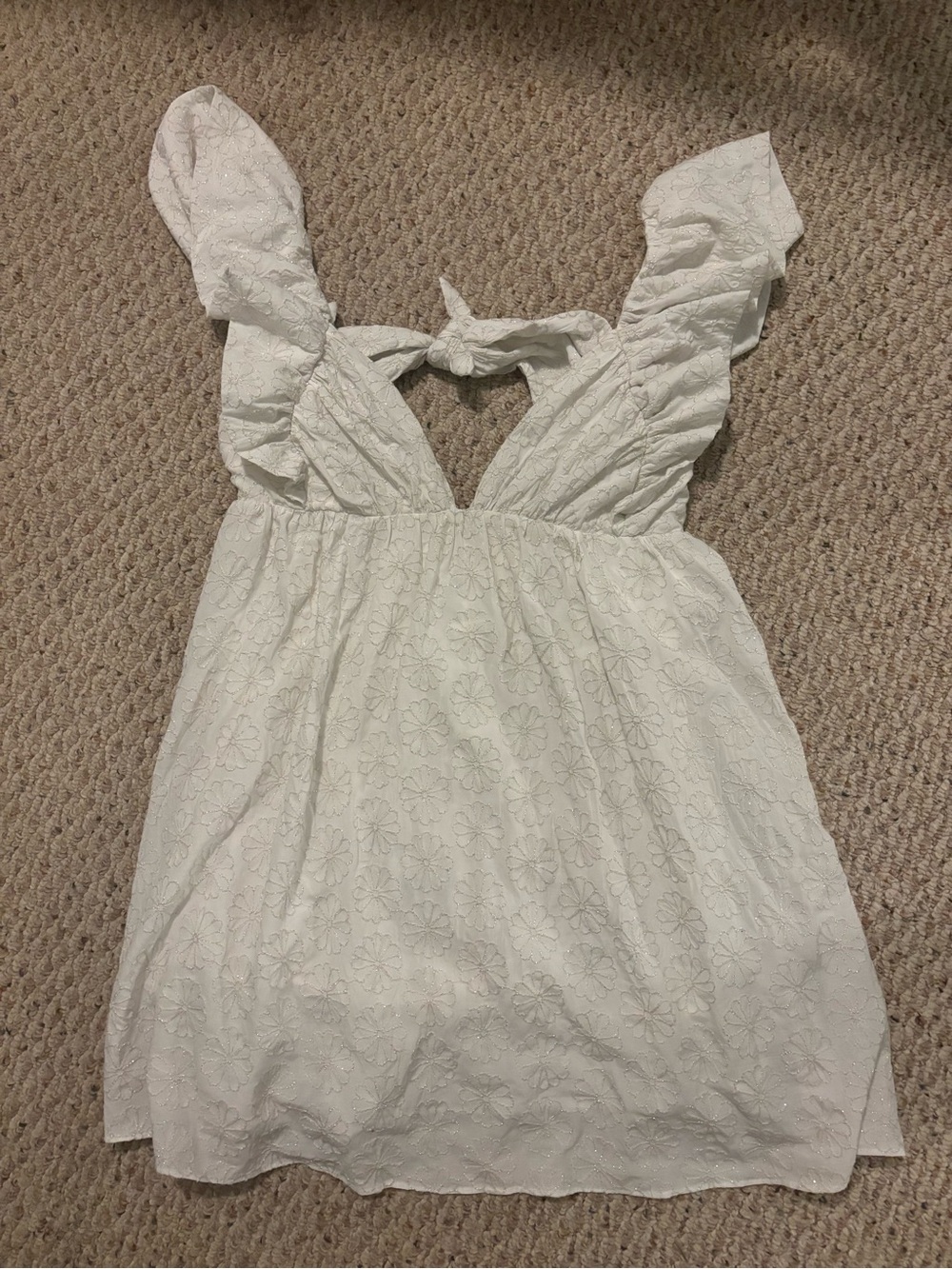 Storia White Sparkly Ruffle Tie-Back Dress